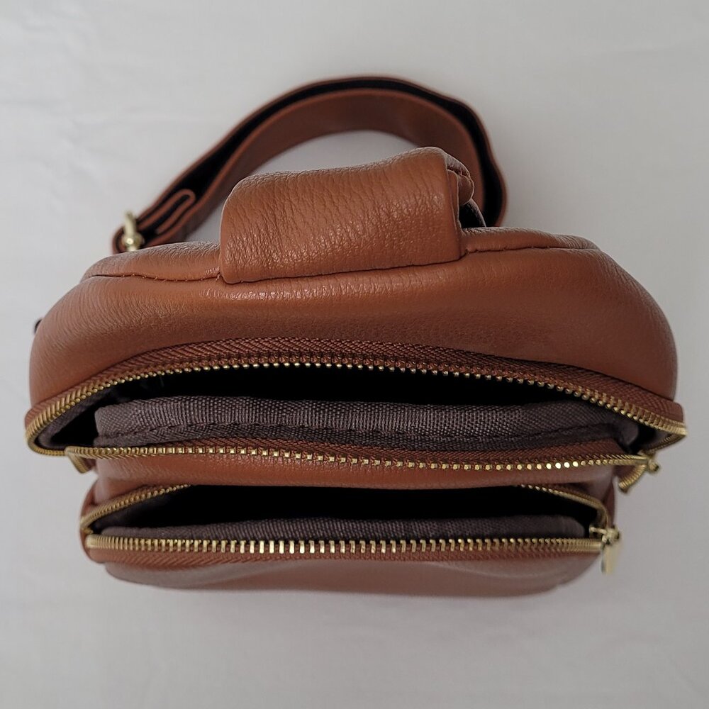 INICAT Small Crossbody Sling Bag Cognac Brown Vegan Leather Quiet Luxury NWOT - Picture 10 of 13